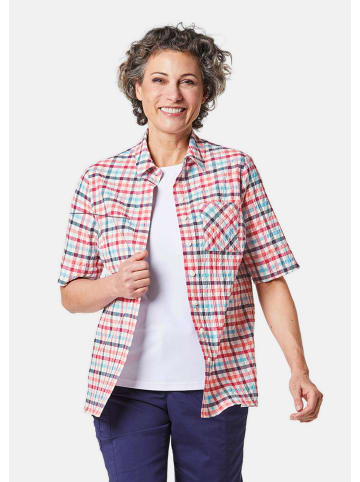 GOLDNER Wander-Bluse in Seersucker Qualität in blau / merlot / kariert