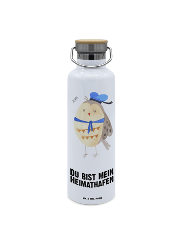 Mr. & Mrs. Panda Edelstahlflasche Eule Matrose mit Spruch in Weiß