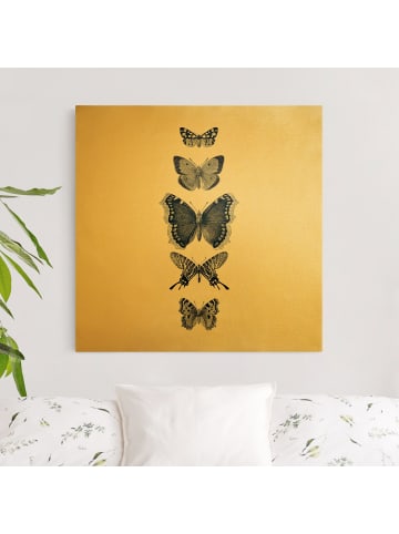 WALLART Leinwandbild Gold - Tusche Schmetterlinge auf Beige in Grau