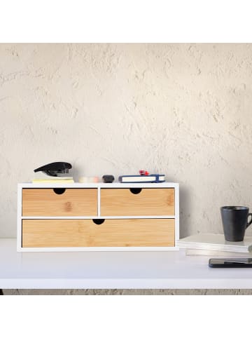 relaxdays Schreibtisch Organizer in Weiß/Natur - (B)33 x (H)14 x (T)21 cm