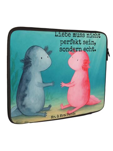 Mr. & Mrs. Panda Laptop Tasche Axolotl Liebe Design mit Spruch in Weiß
