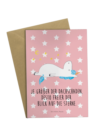 Mr. & Mrs. Panda Grußkarte Einhorn Sternenhimmel mit Spruch in Rot Pastell