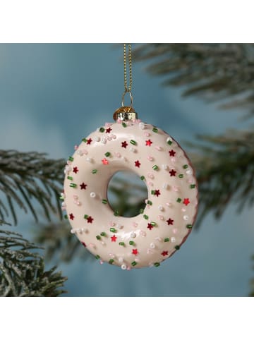 MARELIDA Baumschmuck Donut mit Verzierung Glas Ahnänger in creme