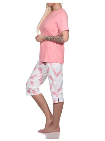 NORMANN Kurzarm Pyjama Schlafanzug Caprihose Homewear und Ananas - 78842 in rosa