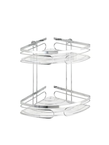 Wenko Eckregal 2 Etagen Premium - Befestigen ohne bohren in Silbern, 19 x 28 x 27 cm