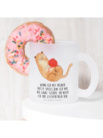 Mr. & Mrs. Panda Tasse Glas Katze Wolle mit Spruch in Transparent