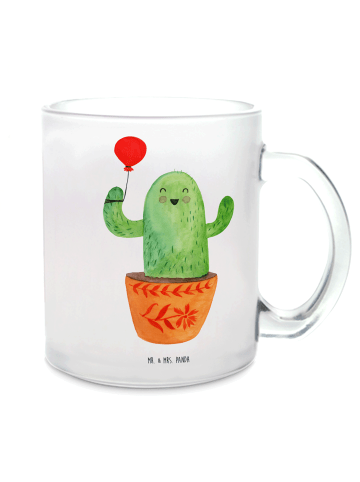 Mr. & Mrs. Panda Teetasse Glas Kaktus Luftballon ohne Spruch in Transparent