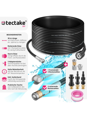 tectake Rohrreinigungsschlauch-Set  inkl. Aufbewahrungsbeutel, schwarz