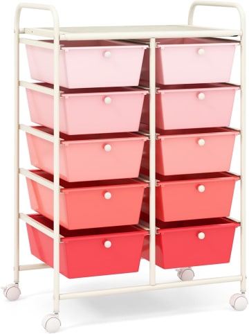 COSTWAY Rollcontainer mit 10 Schubladen in Rosa