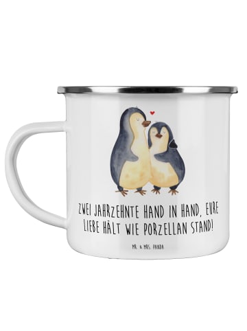 Mr. & Mrs. Panda Camping Emaille Tasse 20. Hochzeitstag Porzella... in Weiß
