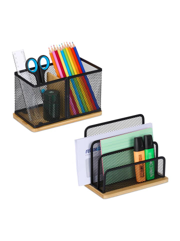 relaxdays 2-tlg. Schreibtisch-Organizer-Set in Schwarz/ Natur