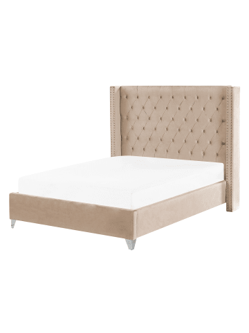 Beliani Doppelbett LUBBON in Beige/Silber - (W) 152 x (H) 142 x (L) 215 cm