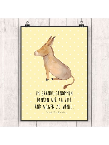 Mr. & Mrs. Panda Plakat Esel mit Spruch in Gelb Pastell