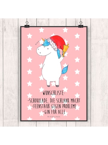 Mr. & Mrs. Panda Bild Einhorn Weihnachtsmann mit Spruch in Rot Pastell