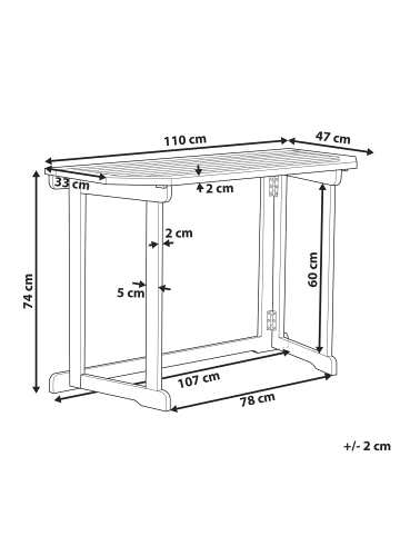 Beliani Klappbarer Tisch TREIA in Braun - (W) 47 x (H) 74 x (L) 110 cm