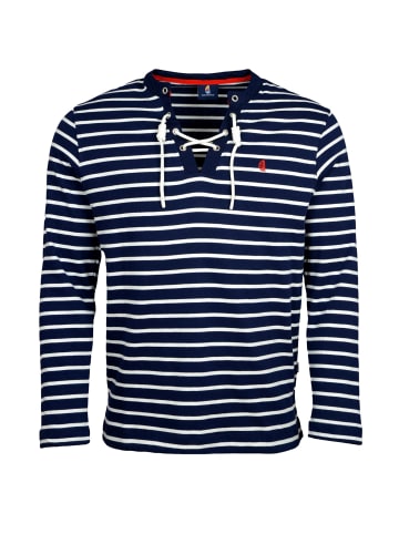 Wind Sportswear Larmarm Shirt mit Knopfleiste in navy-weiß