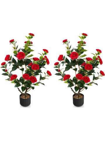 COSTWAY 2er Set Kamelienbaum mit 24 Blüten 95cm in Rot