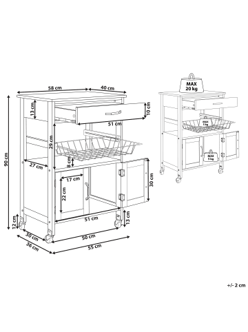 Beliani Servierwagen LUGO in Schwarz/Braun - (W) 58 x (H) 90 x (L) 40 cm