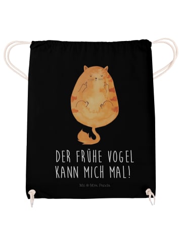 Mr. & Mrs. Panda Sportbeutel Katze Frühaufsteher mit Spruch in Schwarz