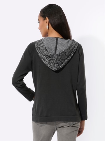 creation L Kapuzenpullover in graphit-ecru-gemustert