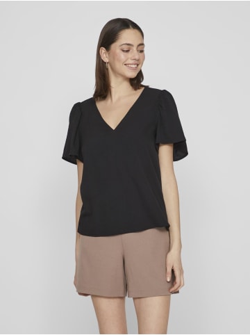 Vila Lockeres Shirt mit Volant Schultern Kurzarm Top V-Neck in Schwarz