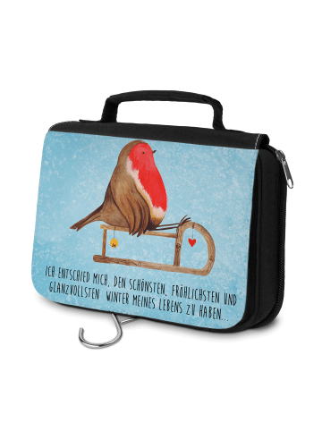 Mr. & Mrs. Panda Waschtasche Rotkehlchen Schlitten mit Spruch in Eisblau