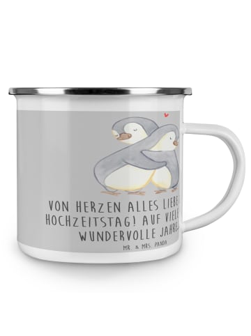 Mr. & Mrs. Panda Camping Emaille Tasse 14. Hochzeitstag Elfenbei... in Heather Grey