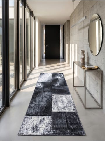 KADIMA DESIGN Teppich Kurzflor Waschbar Karo LATEMAR Strapazierfähig OEKO-TEX in Grau