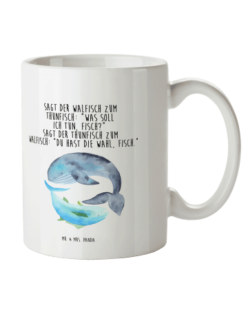 Mr. & Mrs. Panda Kaffeebecher Walfisch Thunfisch mit Spruch in Weiß