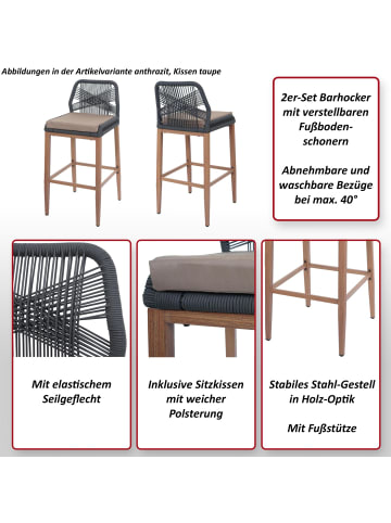 MCW 2er-Set Rope-Barhocker O21, Anthrazit, Kissen hellgrau
