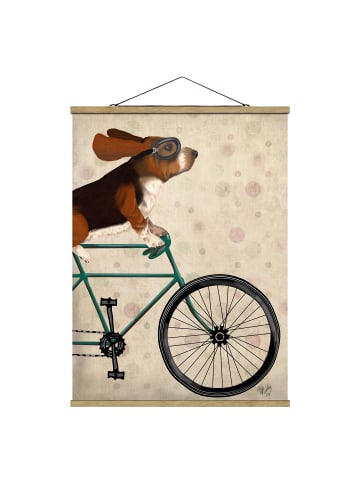 WALLART Stoffbild mit Posterleisten - Radtour - Basset auf Fahrrad in Blau
