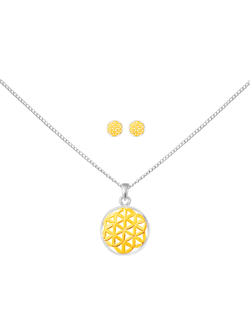 Alexander York Schmuckset FLOWER OF LIFE in 925 Sterling Silber mit Gelb-Gold, 4-tlg.