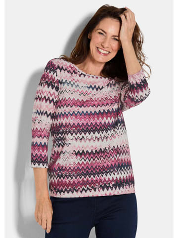 GOLDNER Kurzgröße: Halbarm-Viskosebluse, Zickzack-Design in beere / gemustert