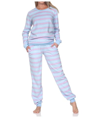 NORMANN Fleece Schlafanzug langarm Bündchen chilige optik in hellblau