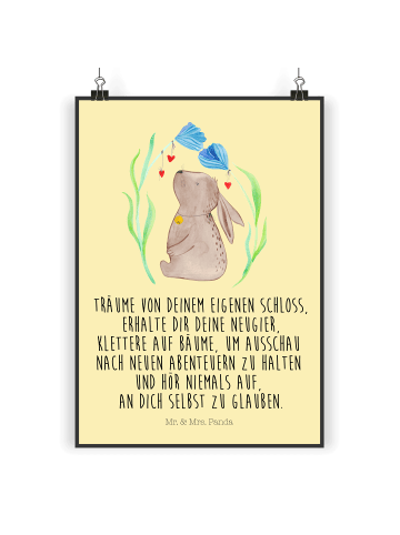 Mr. & Mrs. Panda Plakat Hase Blume mit Spruch in Gelb Pastell