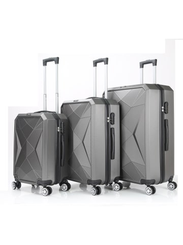 Cheffinger Reisekoffer ABS-03 Koffer 3-teilig Hartschale Trolley Set in Grau