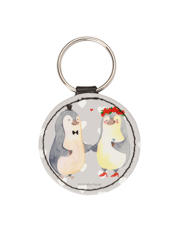 Mr. & Mrs. Panda Taschenanhänger Pinguin Heirat ohne Spruch in Grau Pastell