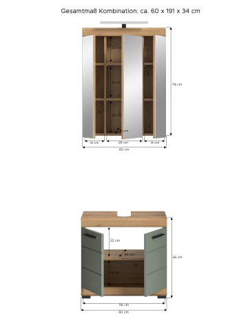 xonox.home Badkombination in Artisan Eiche/Salbei - (B) 60 x (H) 191 x (T) 34