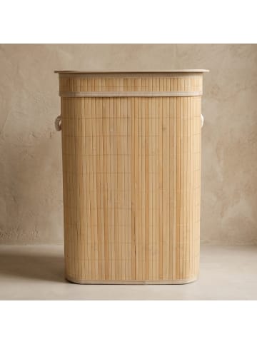 NUXIO Wäschekorb aus Bambus mit Deckel LUVA, 80 l in Beige, 42 x 60 x 32 cm