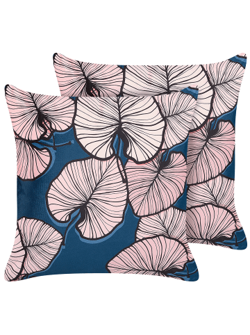 Beliani 2er-Set Dekokissen CHRYSANTHEMUM in Blau/Rosa