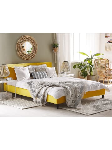 Beliani Doppelbett FITOU in Gelb/Dunkler Holzfarbton - (W) 190 x (H) 87 x (L) 214 cm