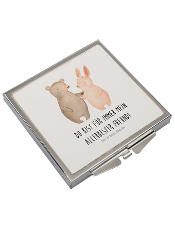 Mr. & Mrs. Panda Kosmetikspiegel Bär und Hase Umarmen mit Spruch in Weiß