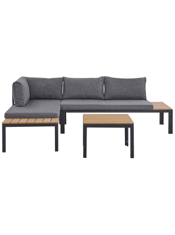 Beliani 3-tlg Lounge Set PIENZA in Grau/Schwarz/Heller Holzfarbton