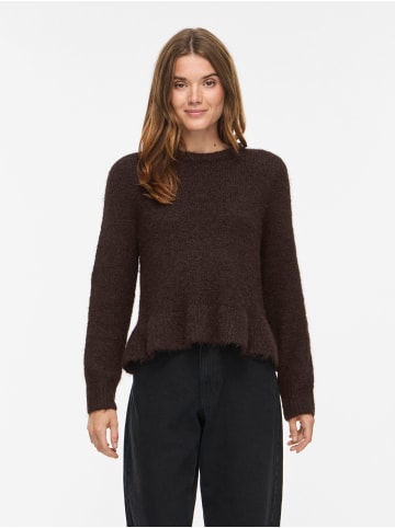 Vila L/S Flounce Knit Pullover in Coffee Bean