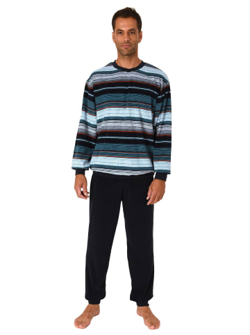 NORMANN Frottee Schlafanzug langarm Bündchen Streifen - 75413 in marine