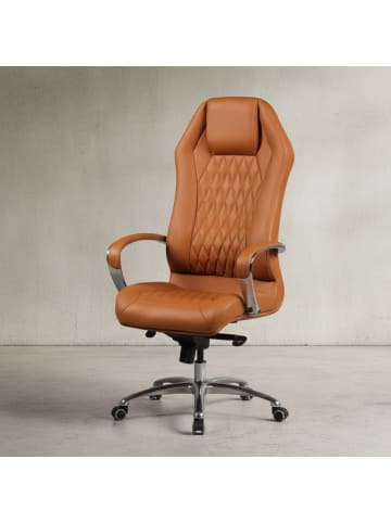 KADIMA DESIGN Chefsessel Echtleder | Multiblockwippmechanik, Lendenwirbelstütze in Beige