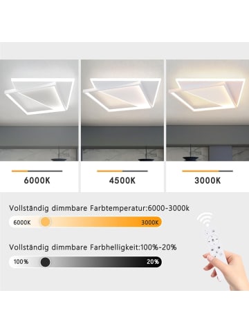ZMH Deckenleuchte LED in Weiß 53W dimmbar eckig moderene Schlafzimmerlampe 40cm