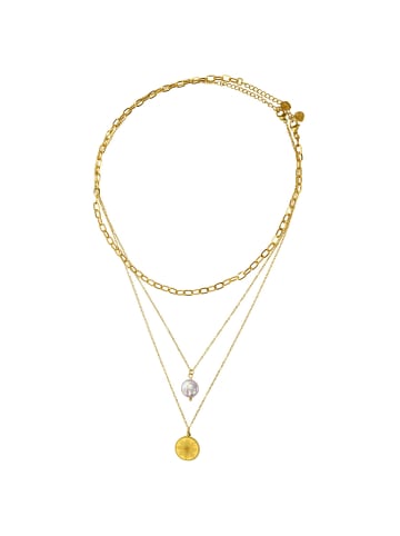 ANELY Edelstahl Halskette mit Medaillon & Perlen Anhänger in Gold
