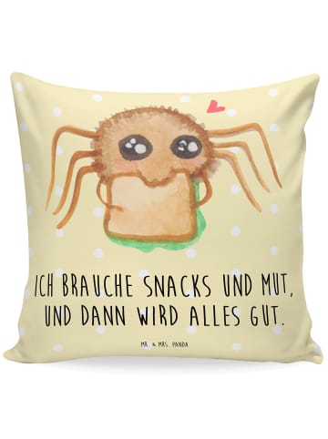 Kissen Spinne Agathe Sandwich mit Spruch in Gelb Pastell
