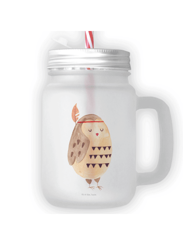 Mr. & Mrs. Panda Trinkglas Mason Jar Eule Federschmuck ohne Spruch in Transparent